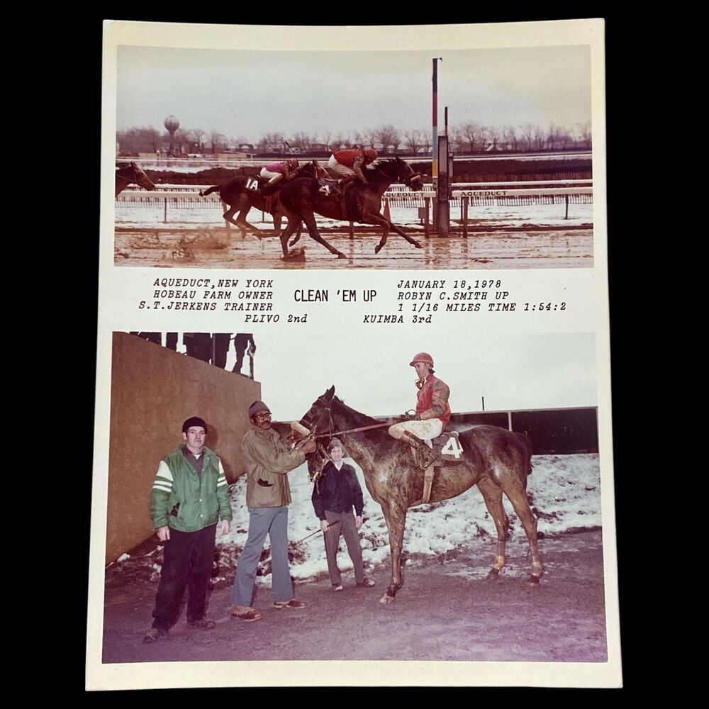 Vintage 1978 Aqueduct Winner Circle Photo Clean ’Em Up Winter Race